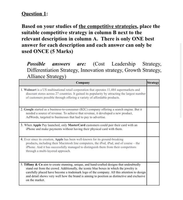 Question 1: Based on your studies of the