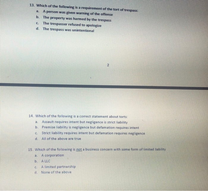 it is legal enivronment cources 13. Which of the