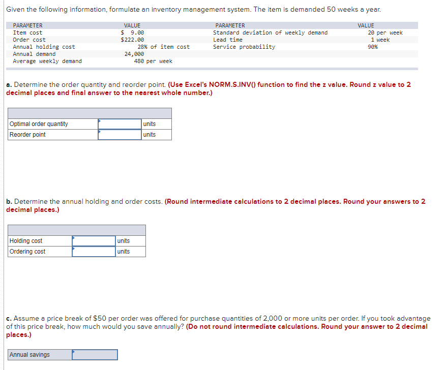 Given the following information, formulate an
