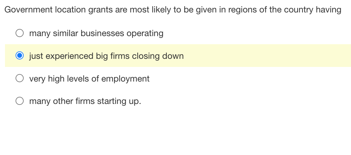 Government location grants are most likely to be