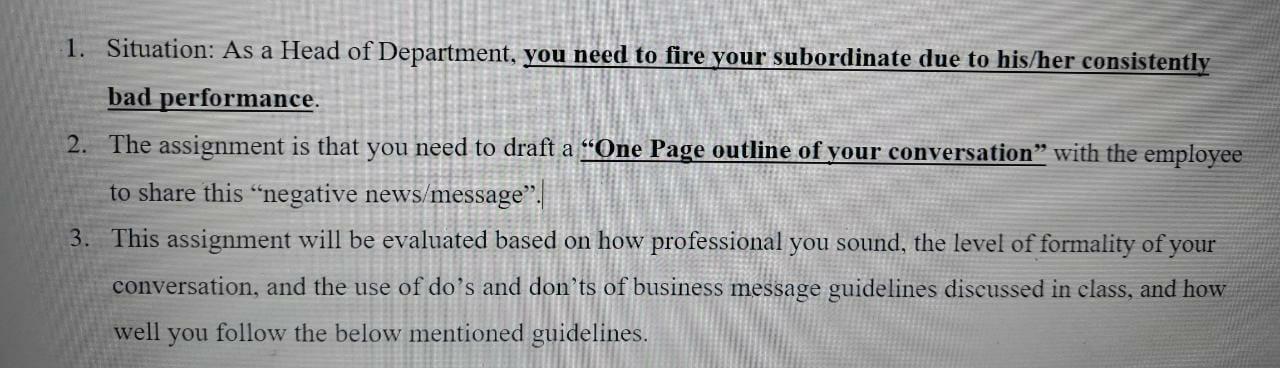 1. Situation: As a Head of Department, you need