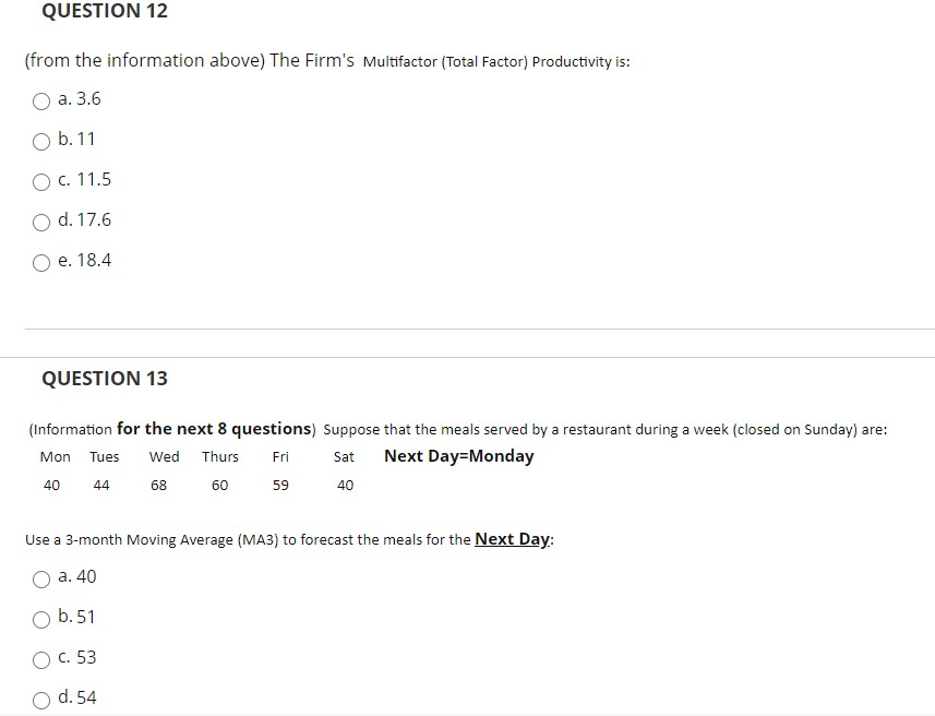 QUESTION 11 (Information for the next 2 problems)