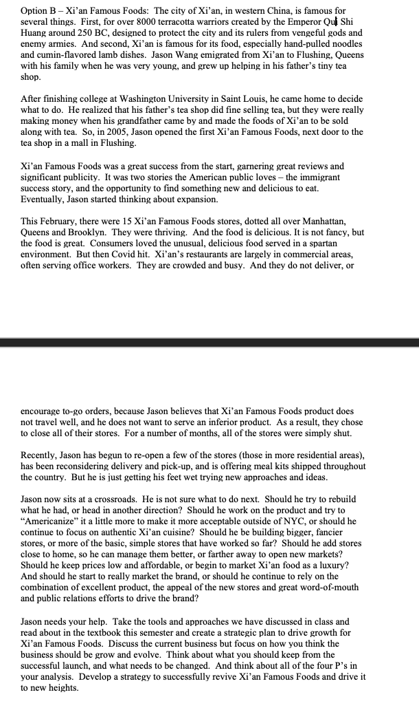 Option B - Xi'an Famous Foods: The city of Xi'an,