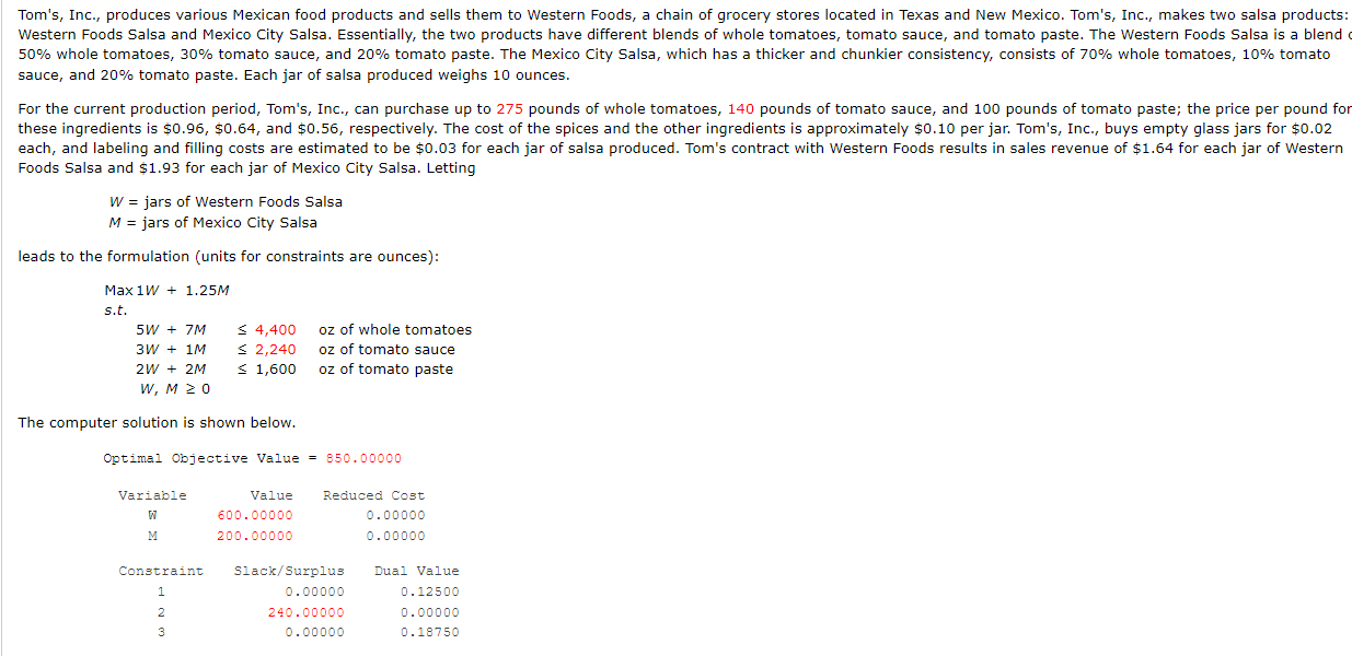 Tom's, Inc., produces various Mexican food