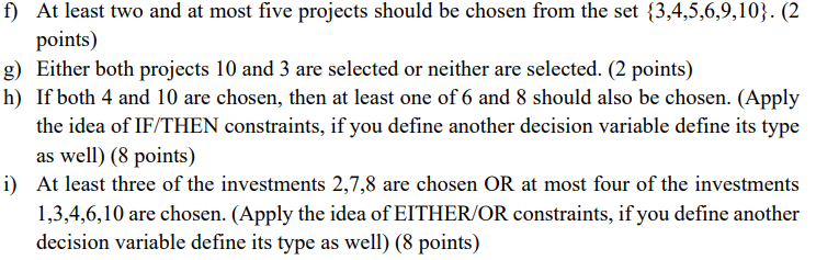 2) INTEGER PROGRAMMING (PROJECT SELECTION) (30