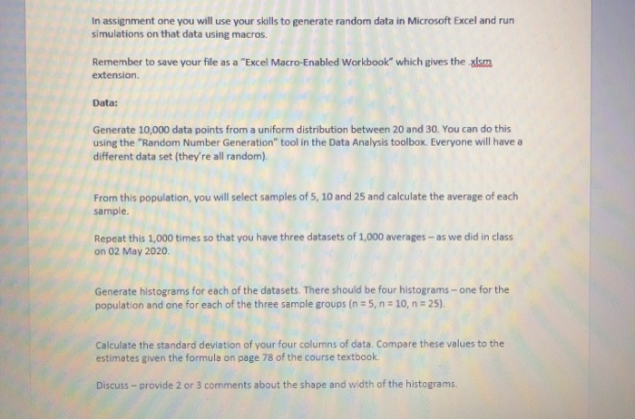 In assignment one you will use your skills to