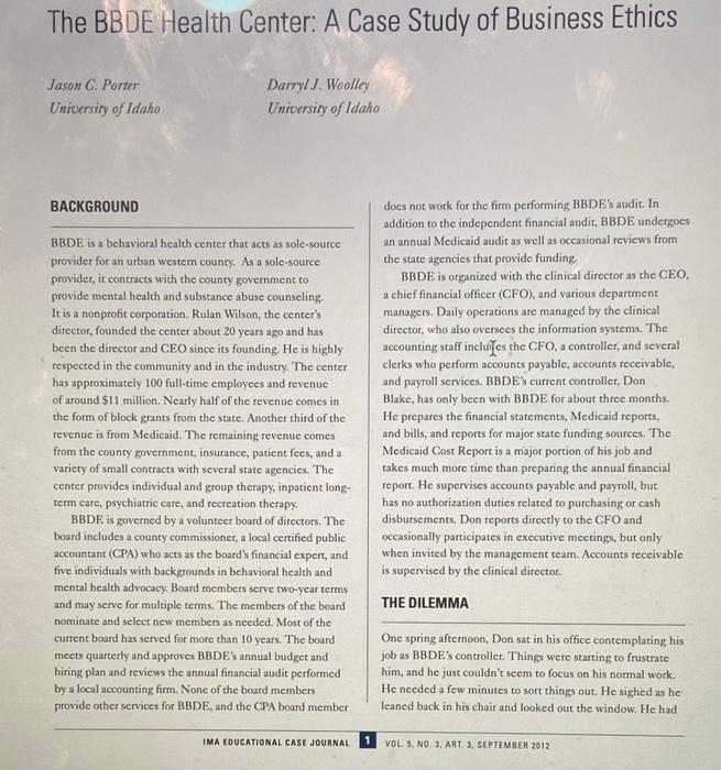 number 1-5 please The BBDE Health Center: A Case