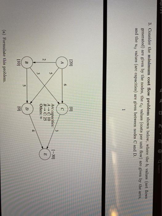 3. Consider the minimum cost flow problem shown