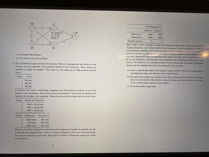 3. Consider the minimum cost flow problem shown
