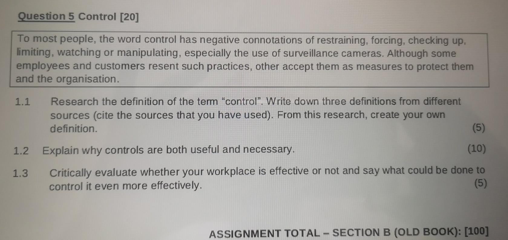 SUBJECT: BUSINESS MANAGEMENT II Question 5