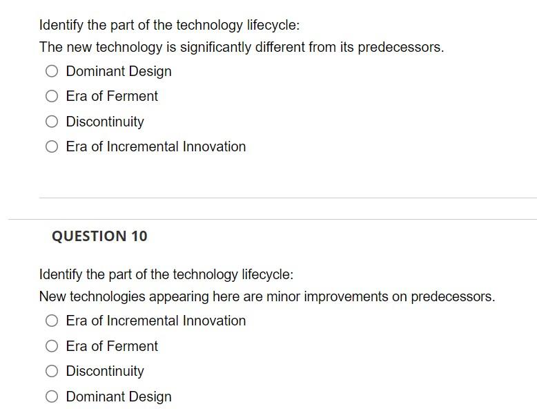 Identify the part of the technology lifecycle: