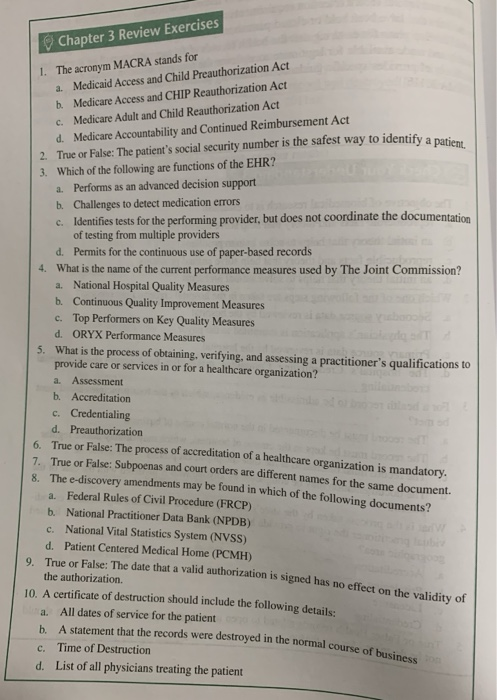 Chapter 3 Review Exercises 1. The acronym MACRA