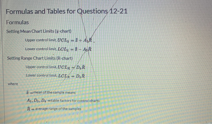 Formulas and Tables for Questions 12-21 Formulas