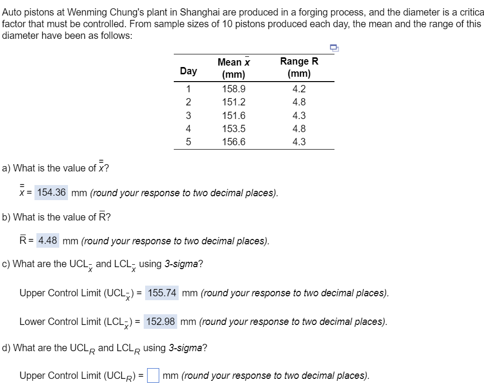 e) If the true diameter mean should be 155 mm and