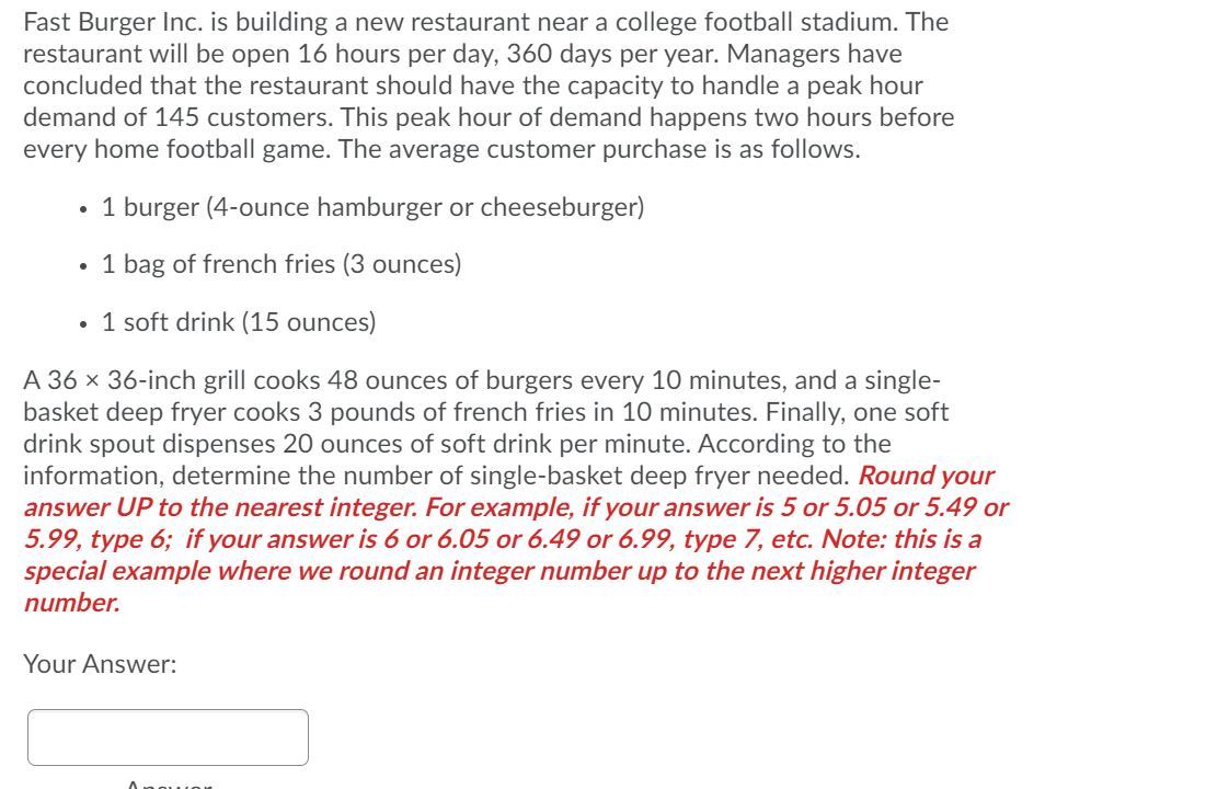 Fast Burger Inc. is building a new restaurant