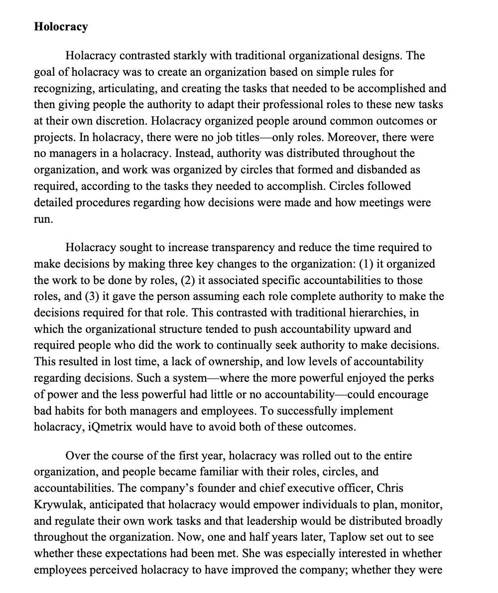 A. What is holacracy and why did iQmetrix