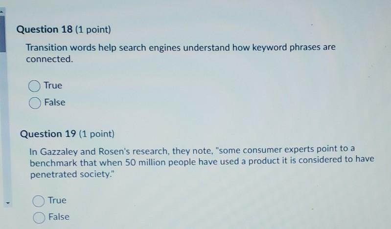 Question 18 (1 point) Transition words help