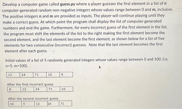 code must have a input for list length and