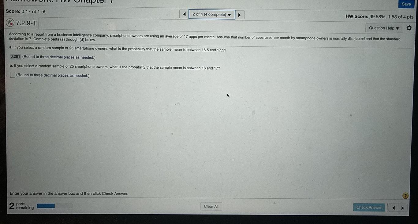 Save Score: 0.17 of 1 pt 2 of 4 (4 complete) HW