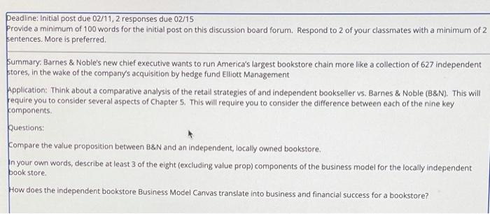 peadline: Initial post due 02/11, 2 responses due