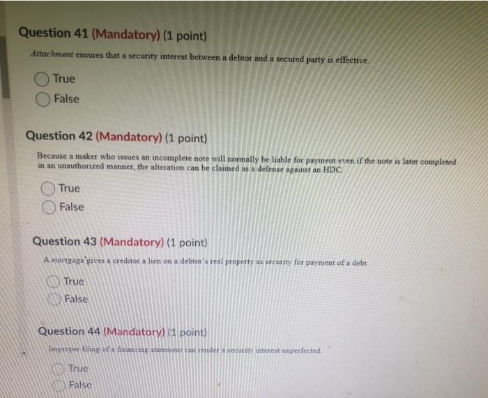 Question 41 (Mandatory) (1 point) Attachment