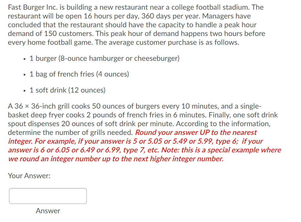 Fast Burger Inc. is building a new restaurant