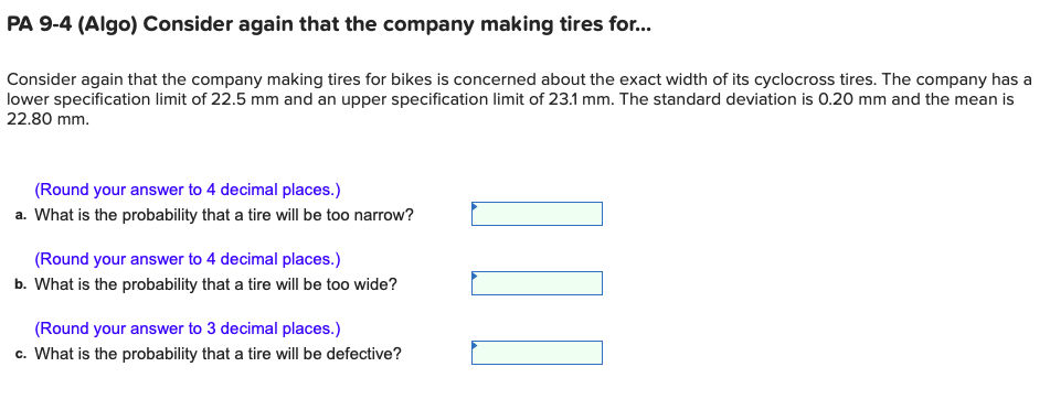 PA 9-4 (Algo) Consider again that the company