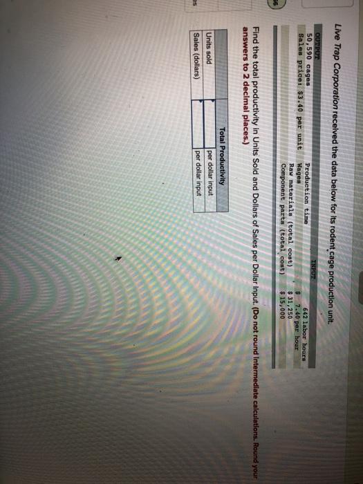 Live Trap Corporation received the data below for