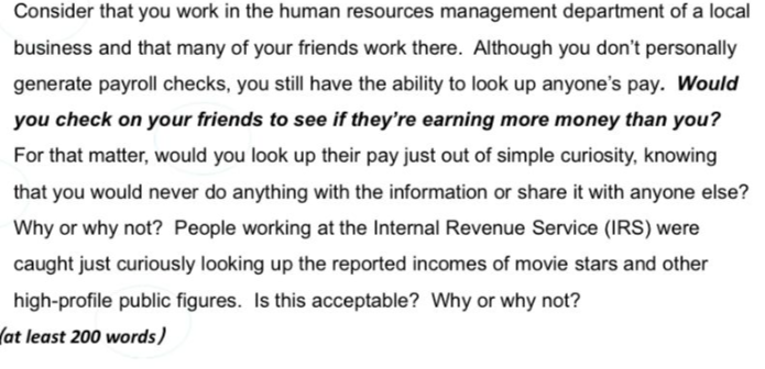 Consider that you work in the human resources