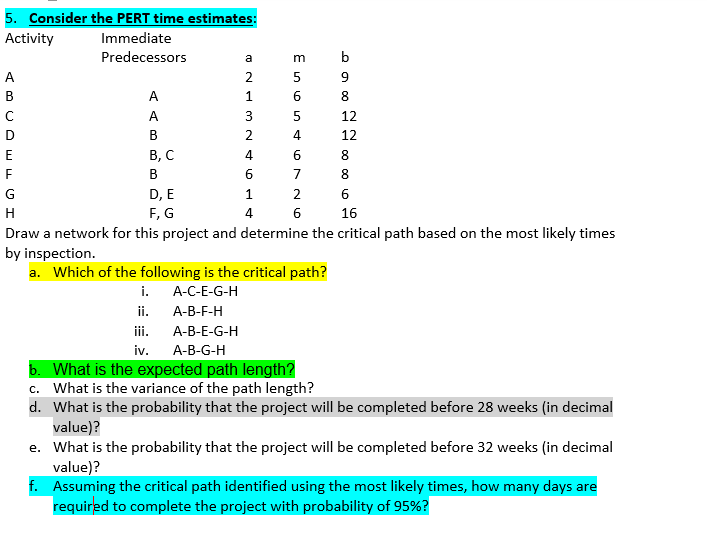 3. A project consisting in eight activities