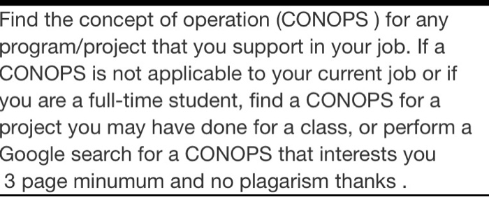 please no plagarism Find the concept of operation