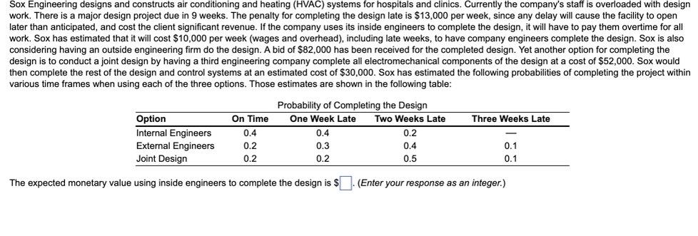 The expected monetary value using inside