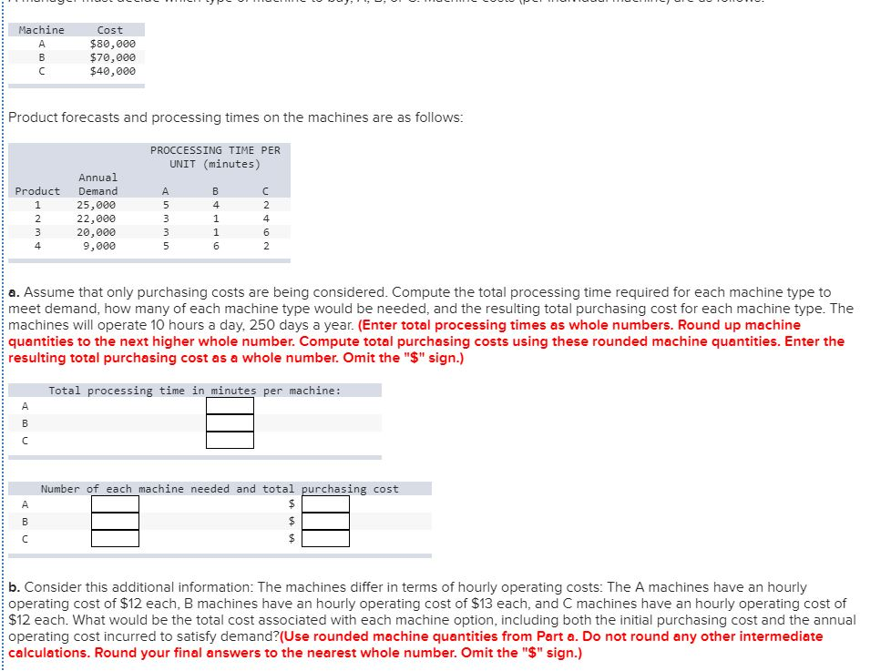 Machine Cost $80,000 $70,000 $40,000 Product