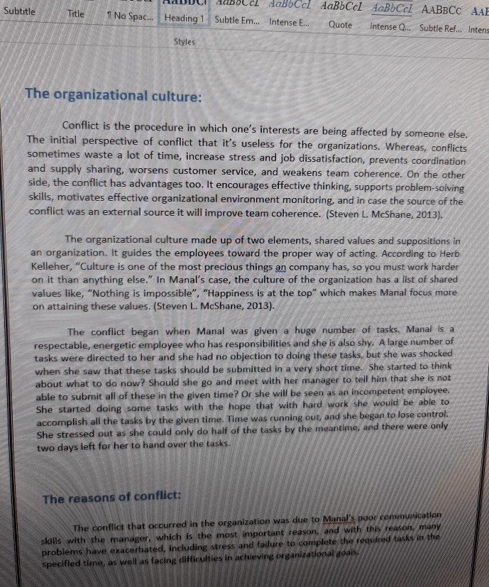 1.how the conflict was managed In the situation