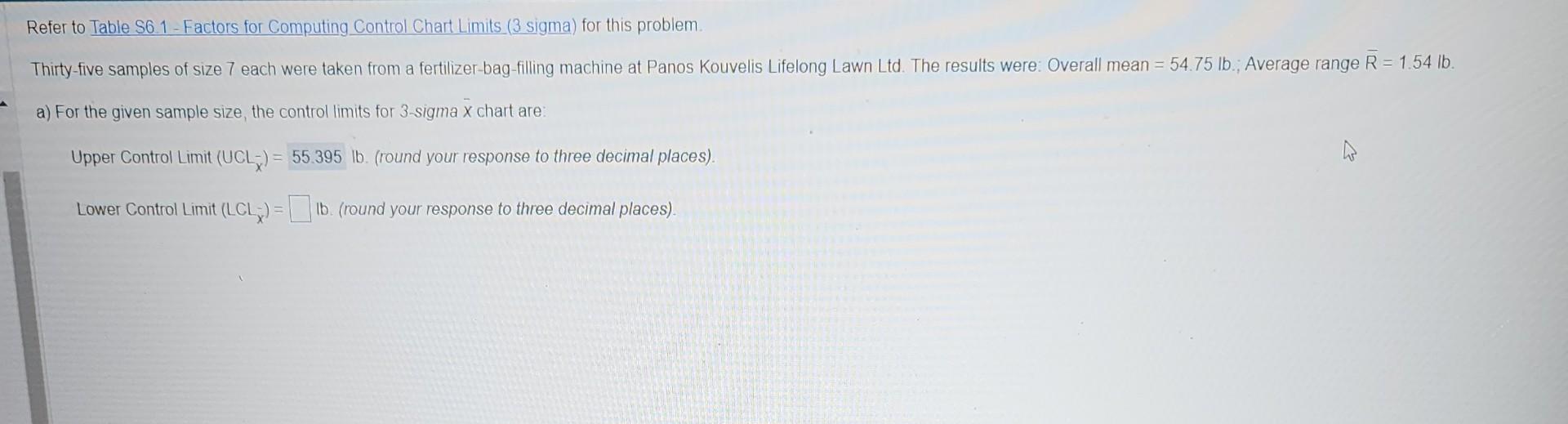 Refer to Table S6.1-Factors for Computing Control