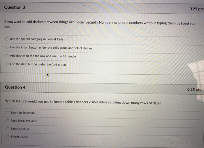 Question 3 0.25 pts If you want to add dashes