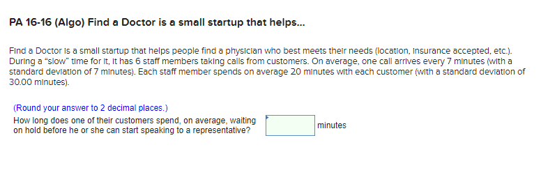 PA 16-16 (Algo) Find a Doctor is a small startup