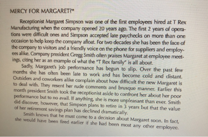 MERCY FOR MARGARET?" Receptionist Margaret