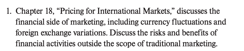 1. Chapter 18, Pricing for International Markets,