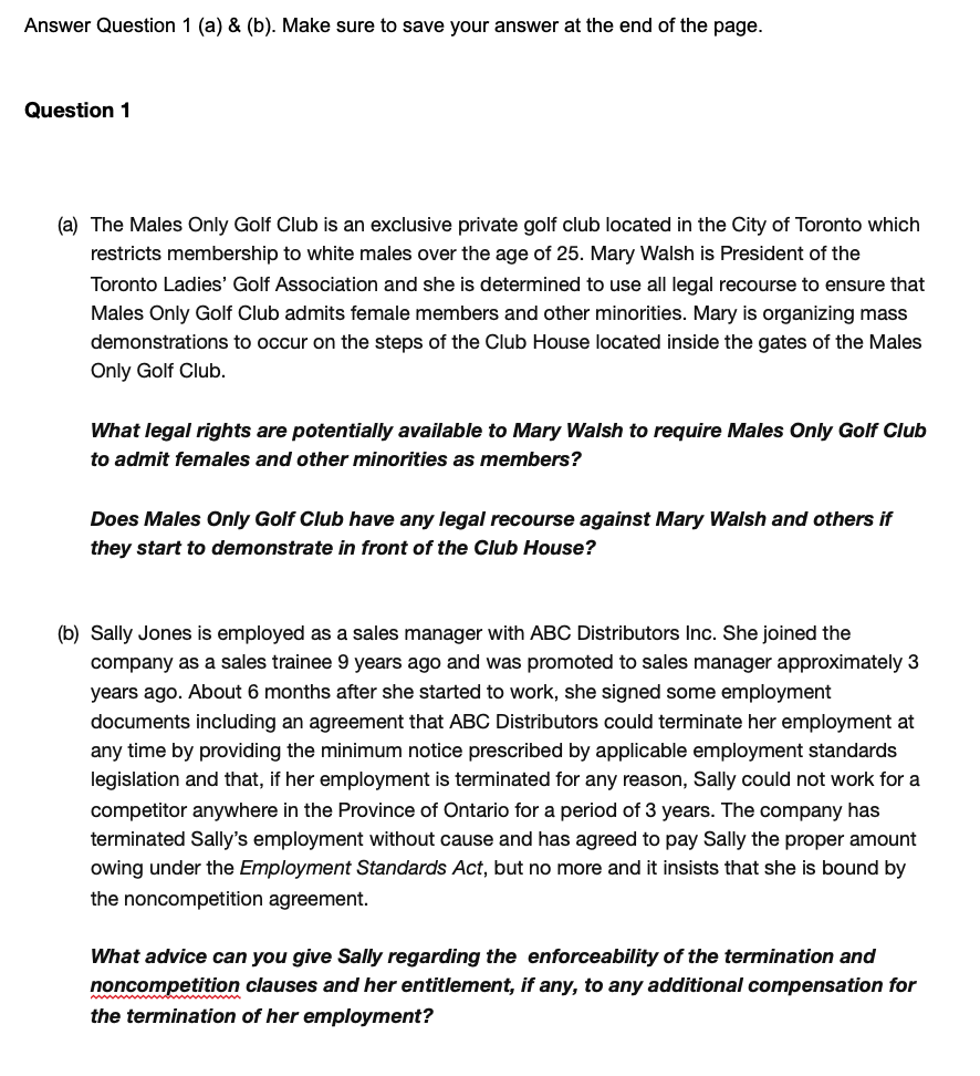 Answer Question 1 (a) & (b). Make sure to save