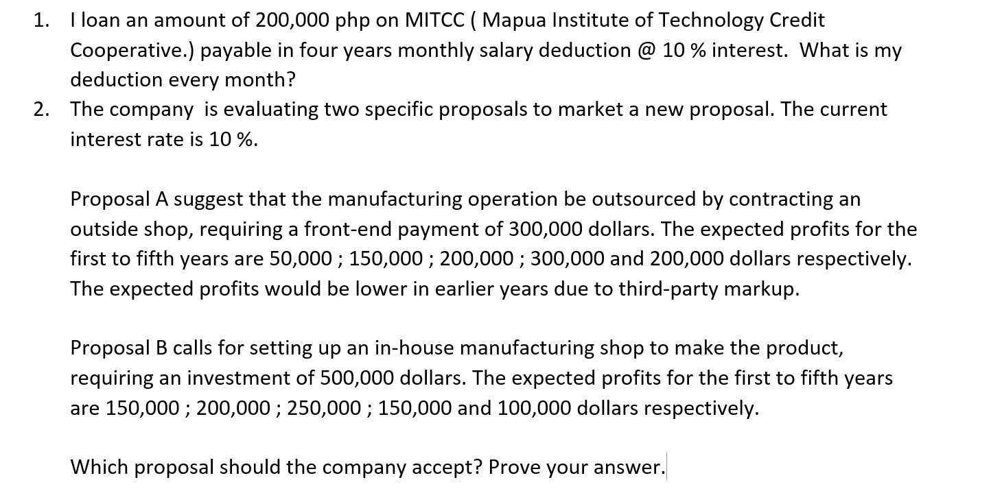 1. I loan an amount of 200,000 php on MITCC (