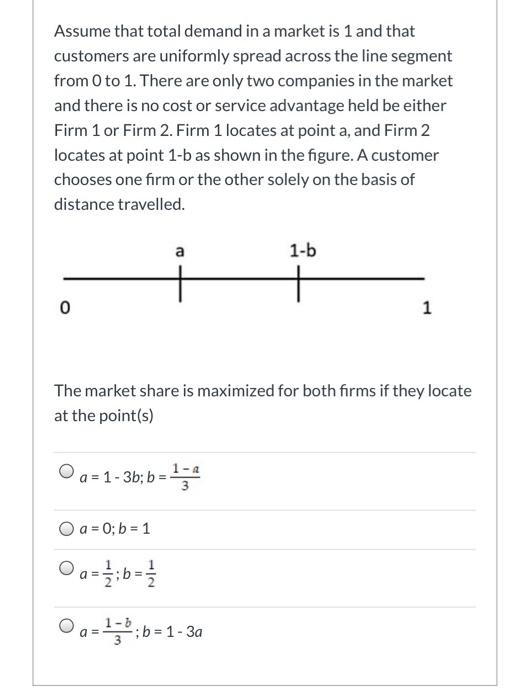 Assume that total demand in a market is 1 and