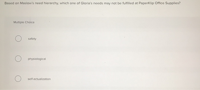 Based on Maslow's need hierarchy, which one of