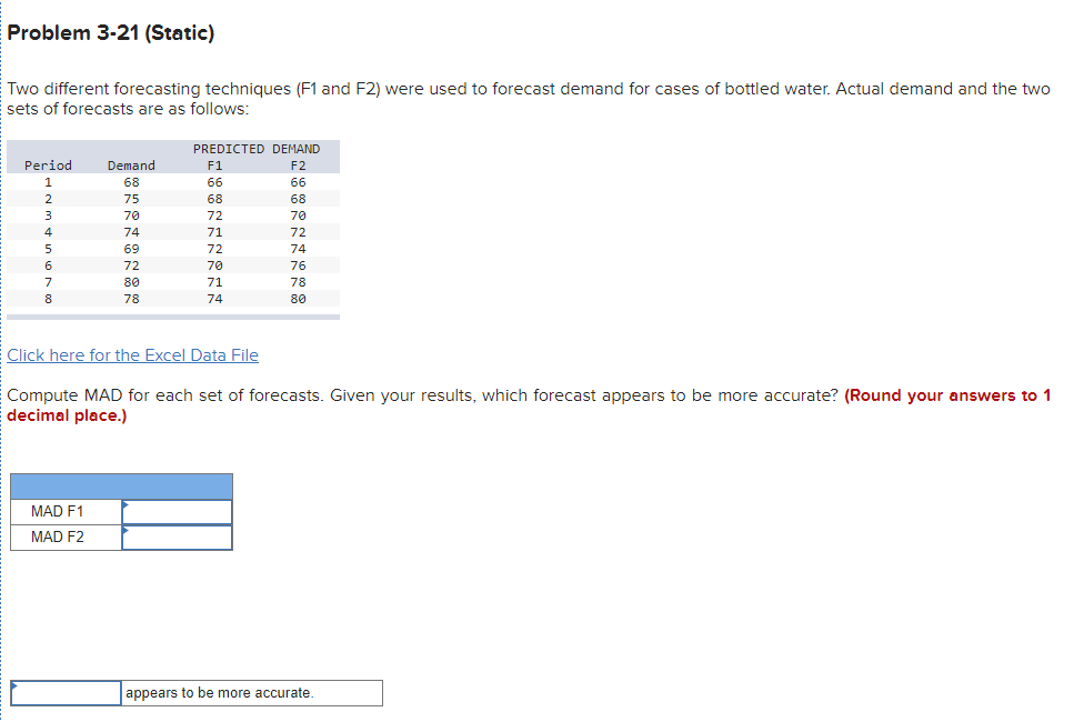 Problem 3-21 (Static) Two different forecasting