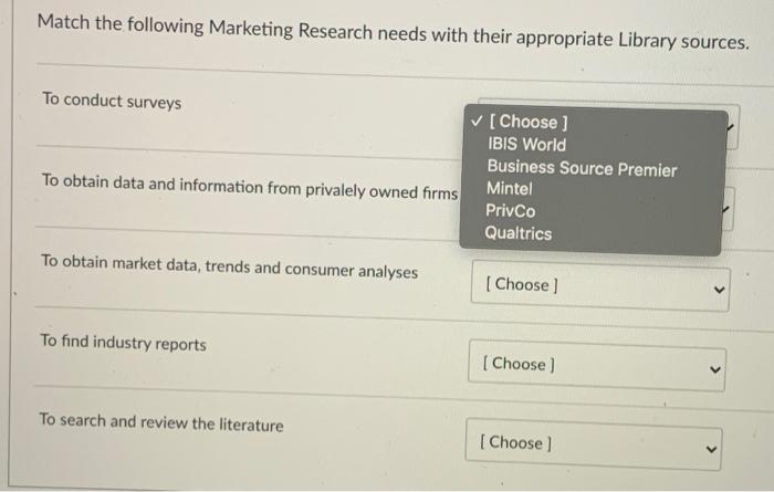 Match the following Marketing Research needs with
