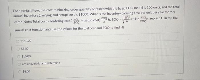 205 For a certain item, the cost-minimizing order