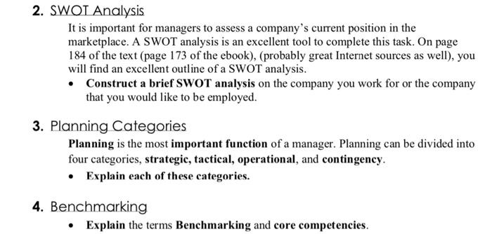 2. SWOT Analysis It is important for managers to