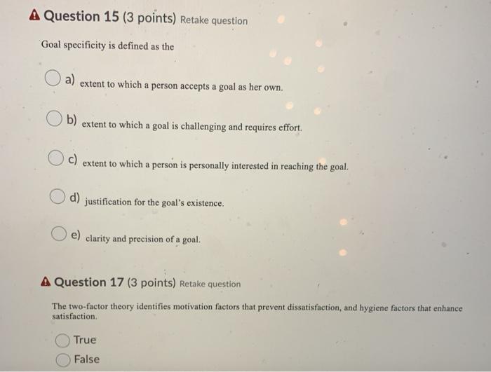 A Question 15 (3 points) Retake question Goal