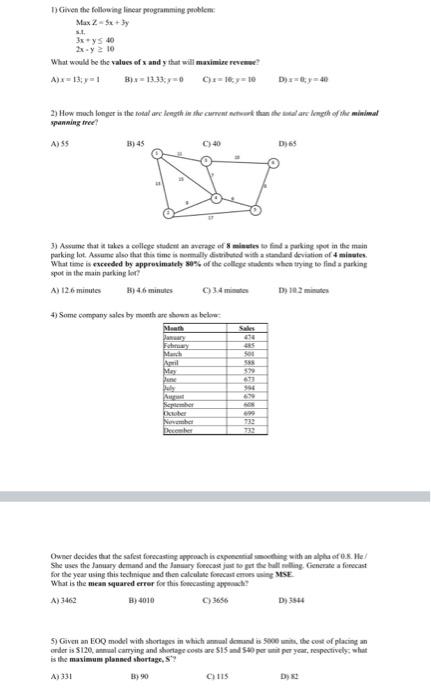 1) Given the following linear programming problem