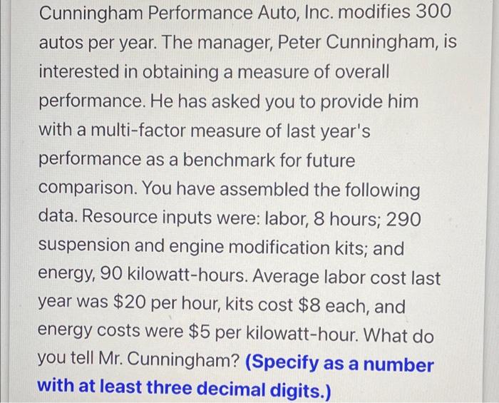 how do I calculate this? Cunningham Performance